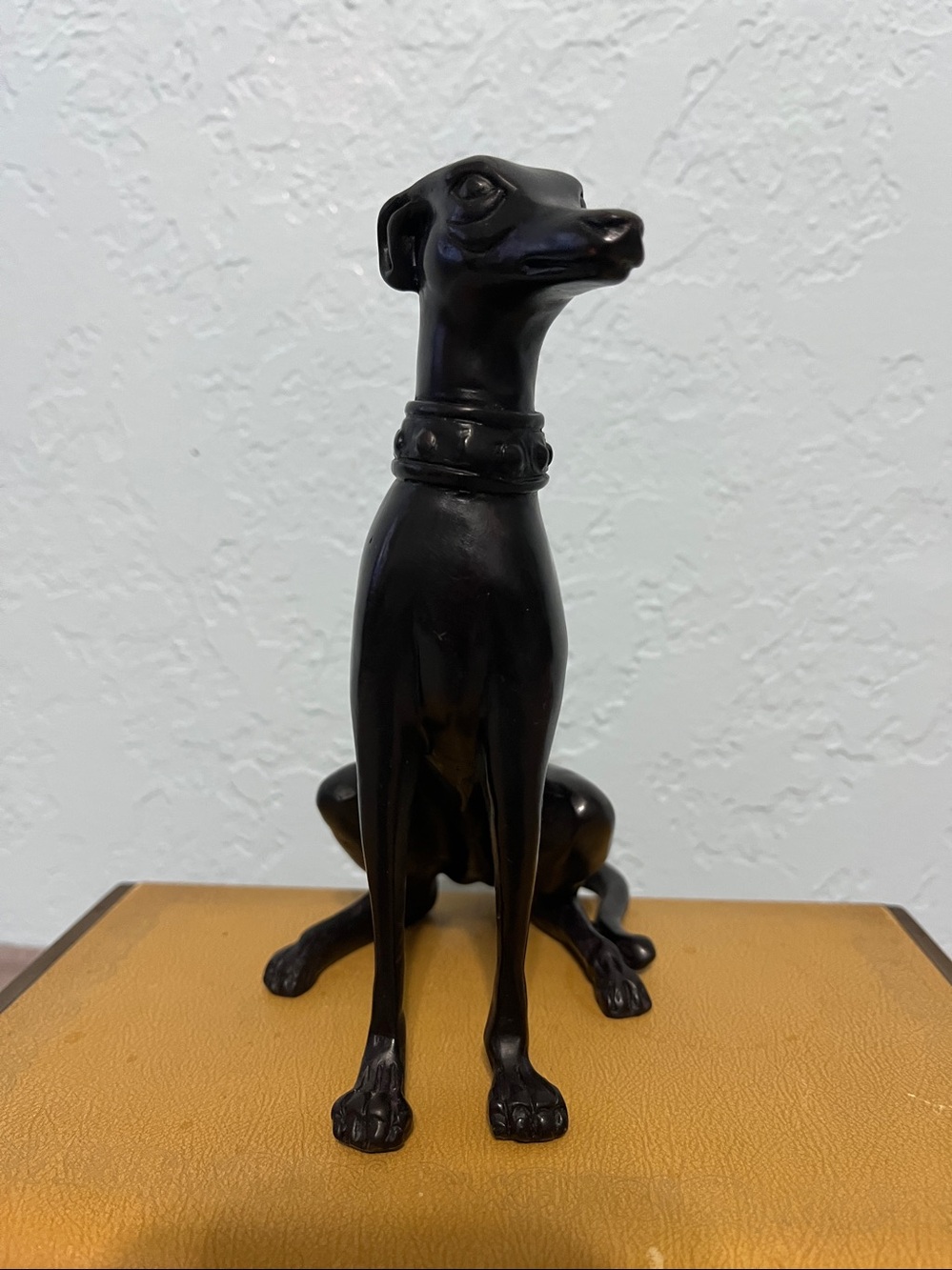 Whippet dog figurine crafted from resin and features a dark bronze finish. - Picture 2 of 6
